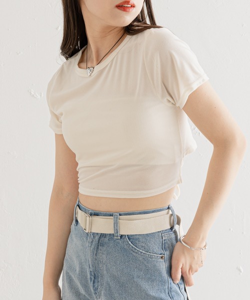 Chico(チコ)の「シアーベロアBACKリボンチビT(Tシャツ/カットソー・レディース・ブルー/アイボリー/ピンク/ダークブラウン・FREE)」の17枚目の写真