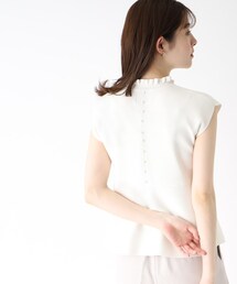 index | オーガニックコットン バックシャンペプラムフェイクパールニット【UVケア・洗濯機で洗える】(ニット/セーター)