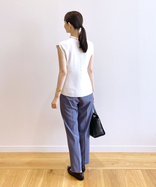 index（インデックス）の「◆オーガニックコットン バックシャンペプラムフェイクパールニット【UVケア・洗濯機で洗える】（ニット/セーター・レディース・レモンイエロー/ホワイト系/ブルー系7/ネイビー・36/38/40/42）」の9枚目の写真