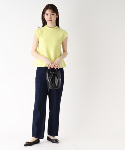 index（インデックス）の「◆オーガニックコットン バックシャンペプラムフェイクパールニット【UVケア・洗濯機で洗える】（ニット/セーター・レディース・レモンイエロー/ホワイト系/ブルー系7/ネイビー・36/38/40/42）」の12枚目の写真