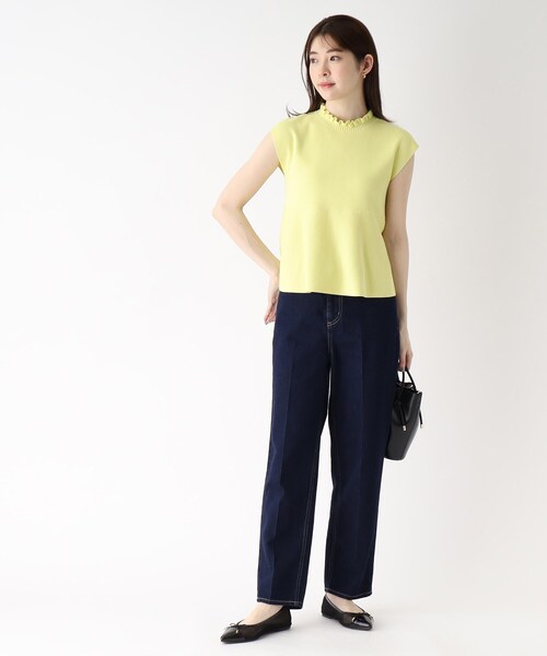 index（インデックス）の「◆オーガニックコットン バックシャンペプラムフェイクパールニット【UVケア・洗濯機で洗える】（ニット/セーター・レディース・レモンイエロー/ホワイト系/ブルー系7/ネイビー・36/38/40/42）」の13枚目の写真