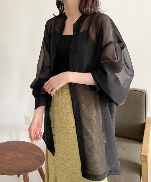 LOWRYS FARM（ローリーズファーム）の「シアーシャツデザインロングスリーブ　908911（シャツ/ブラウス・レディース・ブラック/ホワイト/ラベンダー/オフホワイト・FREE）」の3枚目の写真