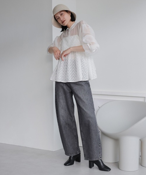 LOWRYS FARM（ローリーズファーム）の「シアーシャツデザインロングスリーブ　908911（シャツ/ブラウス・レディース・ブラック/ホワイト/ラベンダー/オフホワイト・FREE）」の12枚目の写真