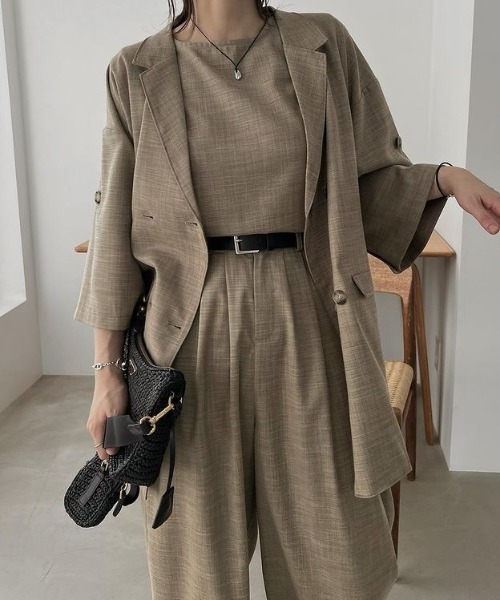 WILLFULLY（ウィルフリー）の「sharkskin deformation sleeve middle JK（テーラードジャケット・レディース・ブラウン系/チャコール・FREE）」の10枚目の写真