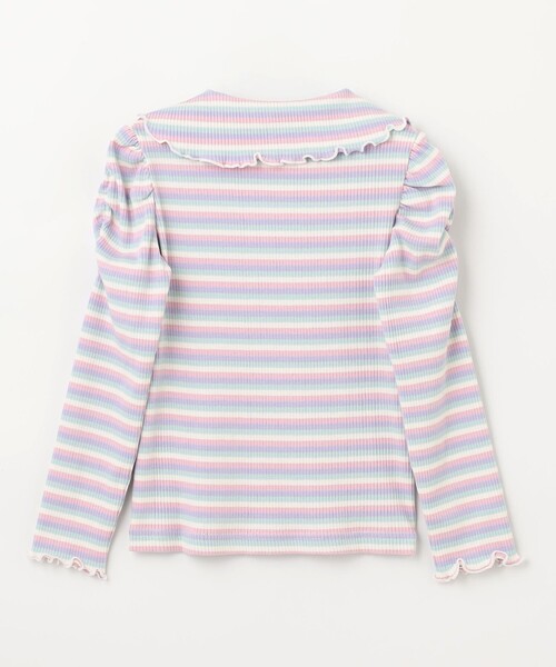 【2WAY】テレコボーダー リボン付きカットソー セール】リボン テレコボーダー Tシャツ（Tシャツ/カットソー