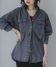 オーバーサイズ 刺繍 デニム シャツ