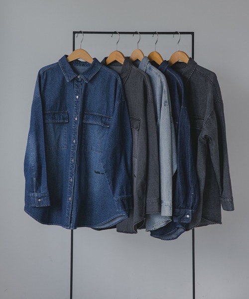 210nouve（トゥージュヌーブ）の「デニム オーバーサイズ シャツ ジャケット（シャツ/ブラウス・レディース・グレー/ブルー/ネイビー/ホワイト系その他/ブルー系その他/ダークインディゴブルー/ライトインディゴブルー/グレー系/ブルー系/ブルー系1・FREE）」の16枚目の写真