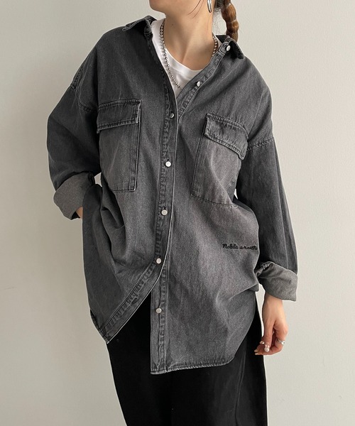 210nouve（トゥージュヌーブ）の「オーバーサイズ デニム シャツ（シャツ/ブラウス・レディース・グレー/ブルー/ネイビー/ホワイト系その他/ブルー系その他/ダークインディゴブルー/ライトインディゴブルー/グレー系/ブルー系/ブルー系1・FREE）」の16枚目の写真