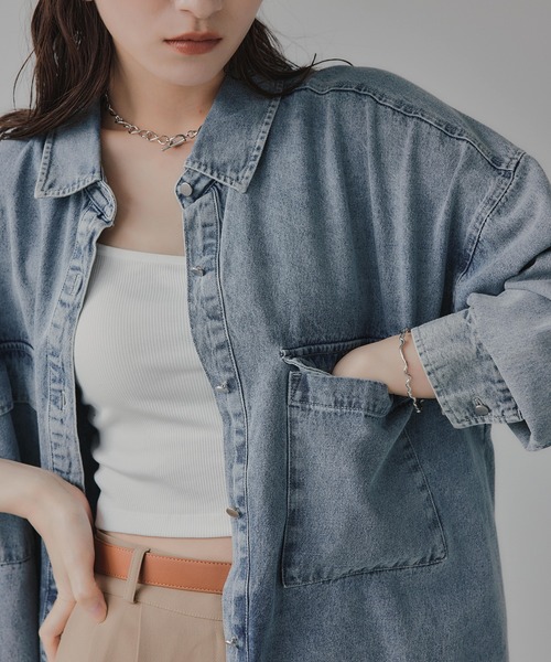 210nouve（トゥージュヌーブ）の「オーバーサイズ デニム シャツ（シャツ/ブラウス・レディース・グレー/ブルー/ネイビー/ホワイト系その他/ブルー系その他/ダークインディゴブルー/ライトインディゴブルー/グレー系/ブルー系/ブルー系1・FREE）」の18枚目の写真