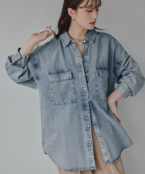 210nouve（トゥージュヌーブ）の「オーバーサイズ デニム シャツ（シャツ/ブラウス・レディース・グレー/ブルー/ネイビー/ホワイト系その他/ブルー系その他/ダークインディゴブルー/ライトインディゴブルー/グレー系/ブルー系/ブルー系1・FREE）」の19枚目の写真