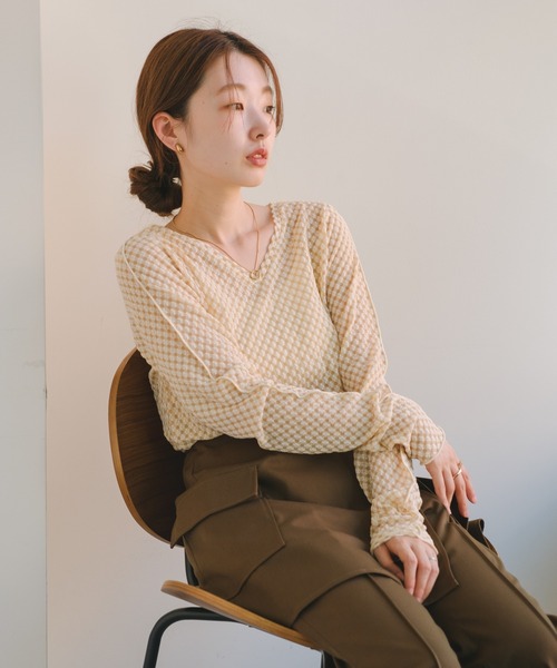 Kastane（カスタネ）の「【2023AWアイテム】トリコットレースプルオーバー（Tシャツ/カットソー・レディース・ブラウン/グレー/アイボリー・FREE）」の4枚目の写真