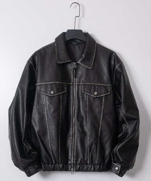セール】【13】ヴィンテージ加工 PUトラッカージャケット/Gジャン