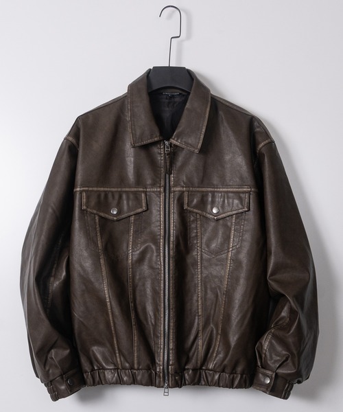 セール】【13】ヴィンテージ加工 PUトラッカージャケット/Gジャン