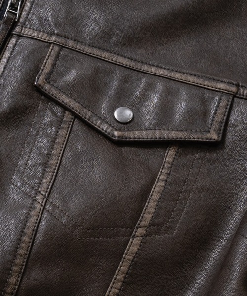 JOHN'S CLOSET(ジョンズクローゼット)の「【13】ヴィンテージ加工 PUトラッカージャケット/Gジャン(ライダースジャケット・メンズ・ブラック/ブラック系1/ブラウン系1・MEDIUM/LARGE)」の5枚目の写真