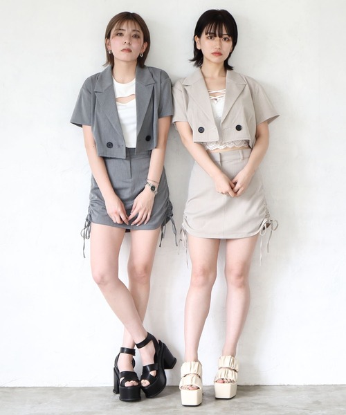 ENVYM（アンビー）の「ハーフスリーブクロップドジャケット（テーラードジャケット・レディース・ベージュ/ブラック/グレー・FREE）」の9枚目の写真