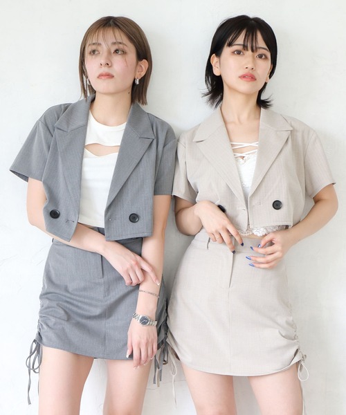 ENVYM（アンビー）の「ハーフスリーブクロップドジャケット（テーラードジャケット・レディース・ベージュ/ブラック/グレー・FREE）」の11枚目の写真