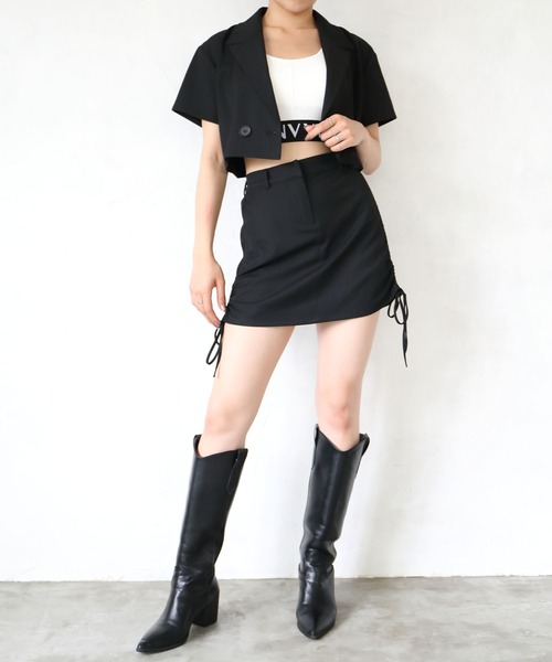 ENVYM（アンビー）の「ハーフスリーブクロップドジャケット（テーラードジャケット・レディース・ベージュ/ブラック/グレー・FREE）」の13枚目の写真
