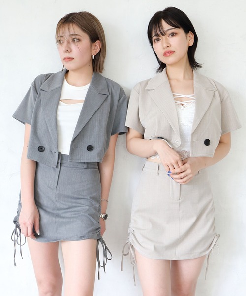 ENVYM（アンビー）の「ハーフスリーブクロップドジャケット（テーラードジャケット・レディース・ベージュ/ブラック/グレー・FREE）」の14枚目の写真