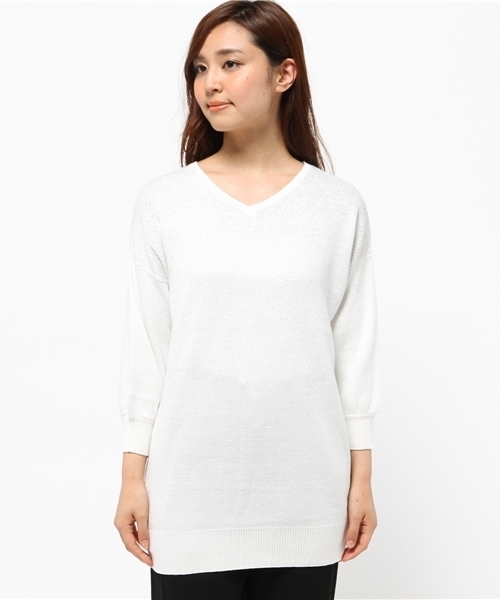 OUTLET（アウトレット）の「【Chez toi】ラメJQVネックチュニック（チュニック・レディース・オフホワイト/ベージュ/ネイビー/ライトグレー・FREE）」の5枚目の写真