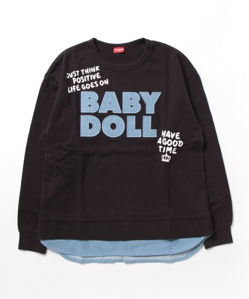 BABYDOLL(ベビードール)の「親子お揃い デニムワッペントレーナー 8728A(スウェット・レディース・オフホワイト/ブラック・M/L/XL/S)」の2枚目の写真