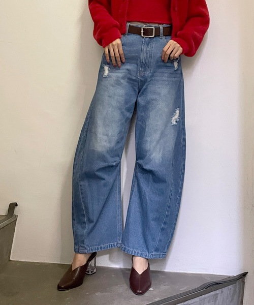one way(ワンウェイ)の「【 サイズ展開 】カーブデニム(デニムパンツ・レディース・ブルー/ダークブルー・SMALL/MEDIUM)」の4枚目の写真