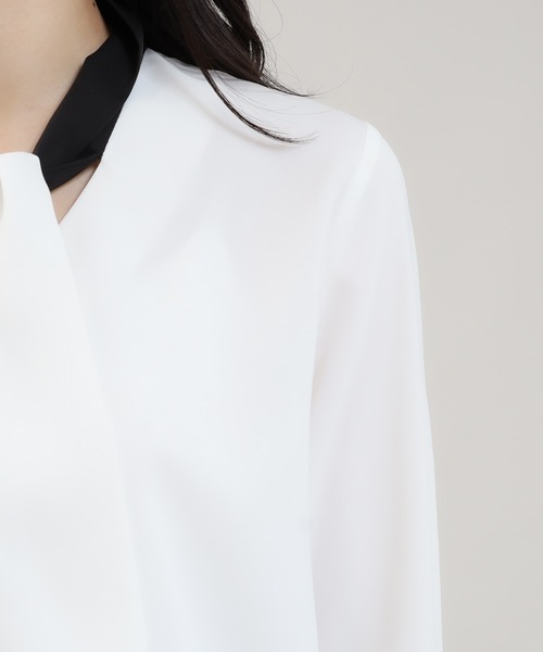 TRUDEA（トルディア）の「アシンメトリー配色ボウタイブラウス（シャツ/ブラウス・レディース・ブラウン/ベージュ/ホワイト・MEDIUM/LARGE）」の9枚目の写真