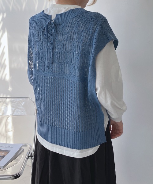 AS KNOW AS plus（アズノゥアズプラス）の「☆透かしベストとロンＴ セット（Tシャツ/カットソー・レディース・ベージュ/スミクロ/ブルーグレー/ベージュ系1/ブラック系1/ブルー系1/ブラック系/ブルー系/ベージュ系/グリーン系/ブラック系2/ベージュ系2/グリーン系2/ワイン系2/サックスブルー系3/ブラック系3/グリーン系3/ベージュ系3/グレー系4/ベージュ系4/カーキ系4/サックスブルー系4・FREE）」の21枚目の写真