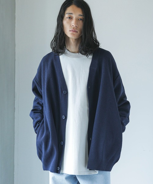 NANO universe（ナノユニバース）の「【WEB限定】ハニカム鹿の子バルーンスリーブカーディガン（カーディガン/ボレロ・メンズ・ネイビー/ブラック/グレー系その他4/グリーン・L/M）」の4枚目の写真