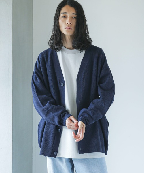 NANO universe（ナノユニバース）の「【WEB限定】ハニカム鹿の子バルーンスリーブカーディガン（カーディガン/ボレロ・メンズ・ネイビー/ブラック/グレー系その他4/グリーン・L/M）」の14枚目の写真