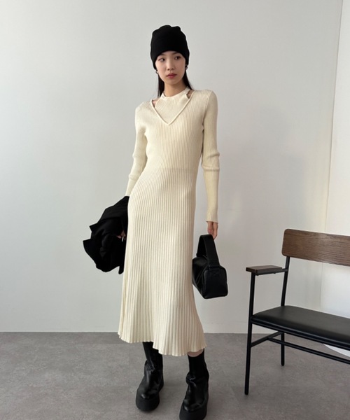 DRWCYS(ドロシーズ)の「レイヤードニットワンピース(ワンピース・レディース・アイボリー/ブラック・FREE)」の4枚目の写真