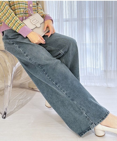 MILAE(ミレ)の「デニムワイドパンツ(デニムパンツ・レディース・ブラック/サックスブルー/ブルー・M/S)」の4枚目の写真
