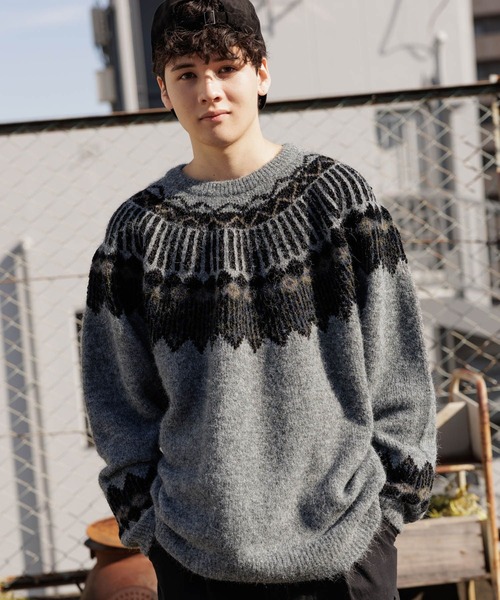 niko and...（ニコアンド）の「ノルディック柄ニットプルオーバー（ニット/セーター・メンズ・アイボリー/ブラウン/グレー・MEDIUM/LARGE）」の4枚目の写真