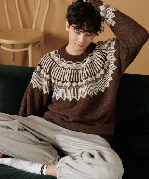 niko and...（ニコアンド）の「ノルディック柄ニットプルオーバー（ニット/セーター・メンズ・アイボリー/ブラウン/グレー・MEDIUM/LARGE）」の9枚目の写真