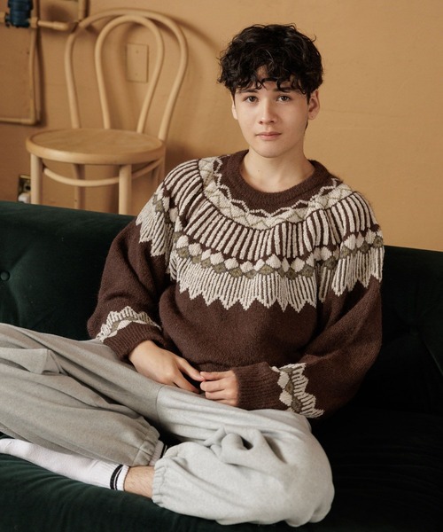 niko and...（ニコアンド）の「ノルディック柄ニットプルオーバー（ニット/セーター・メンズ・アイボリー/ブラウン/グレー・MEDIUM/LARGE）」の10枚目の写真