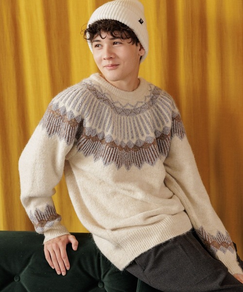 niko and...（ニコアンド）の「ノルディック柄ニットプルオーバー（ニット/セーター・メンズ・アイボリー/ブラウン/グレー・MEDIUM/LARGE）」の12枚目の写真