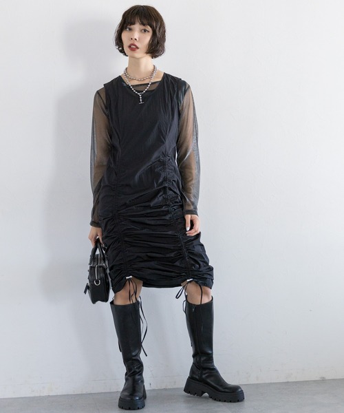 PAGEBOY（ページボーイ）の「2WAYシャーリングワンピース（ワンピース・レディース・チャコールグレー/ブラック・FREE）」の5枚目の写真