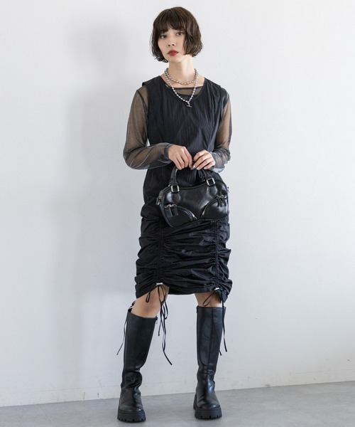 PAGEBOY（ページボーイ）の「2WAYシャーリングワンピース（ワンピース・レディース・チャコールグレー/ブラック・FREE）」の6枚目の写真