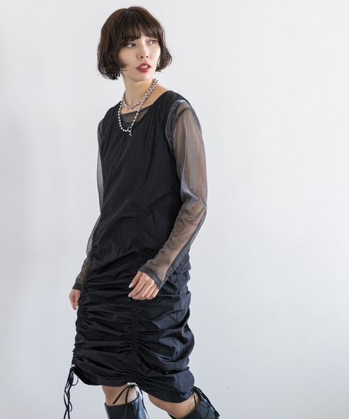 PAGEBOY（ページボーイ）の「2WAYシャーリングワンピース（ワンピース・レディース・チャコールグレー/ブラック・FREE）」の3枚目の写真