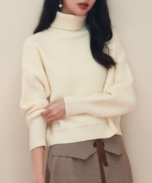 セール】ドロップショルダータートルネックニットプルオーバー（ニット