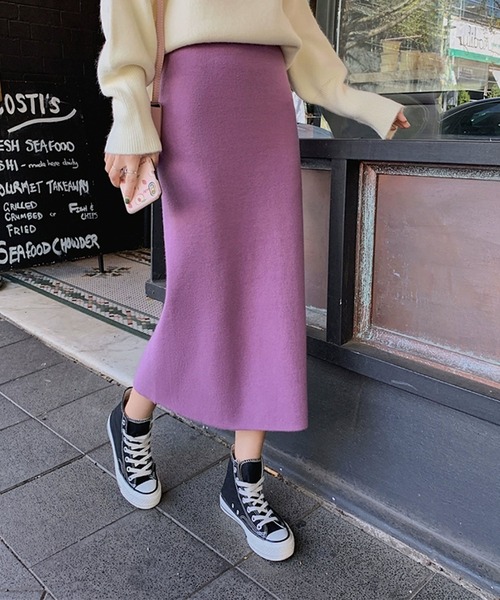 VitaFelice（ヴィータフェリーチェ）の「前後2WAY タイトニット スカート（スカート・レディース・ミント/ピンク系/チャコール/グレー/ブラック/ライトパープル/パープル/ライトグリーン/モカ・FREE）」の8枚目の写真