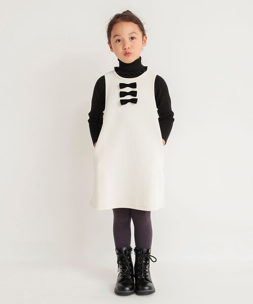 BRANSHES（ブランシェス）の「【プチレディー】リボンジャンパースカート（スカート・キッズ・アイボリー/ベージュ・110/140/120/100/130/150/90）」の4枚目の写真