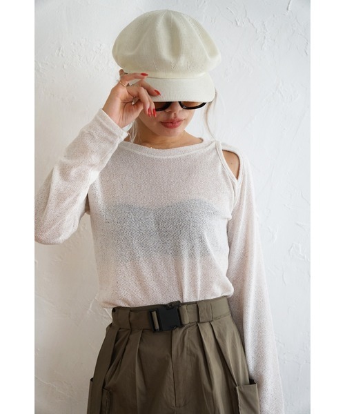 ODORATA(オドラタ)の「【ODORATA】 オープンショルダーPO(Tシャツ/カットソー・レディース・アイボリー/ブラック・FREE)」の1枚目の写真