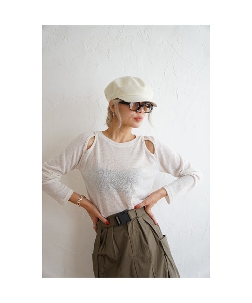 ODORATA(オドラタ)の「【ODORATA】 オープンショルダーPO(Tシャツ/カットソー・レディース・アイボリー/ブラック・FREE)」の6枚目の写真