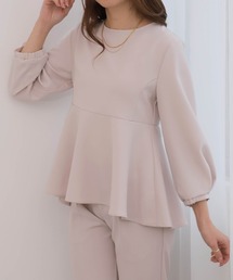 【150㎝前後の小柄さんサイズ】【セットアップ可能】ペプラムタックスリーブブラウス
