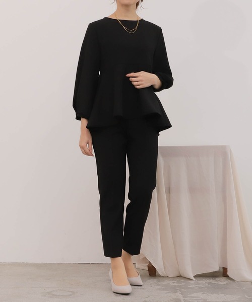 mil（ミル）の「【150㎝前後の小柄さんサイズ】【セットアップ可能】ペプラムタックスリーブブラウス（シャツ/ブラウス・レディース・ブラック/ピンクベージュ/モカ・M/S/XS）」の8枚目の写真