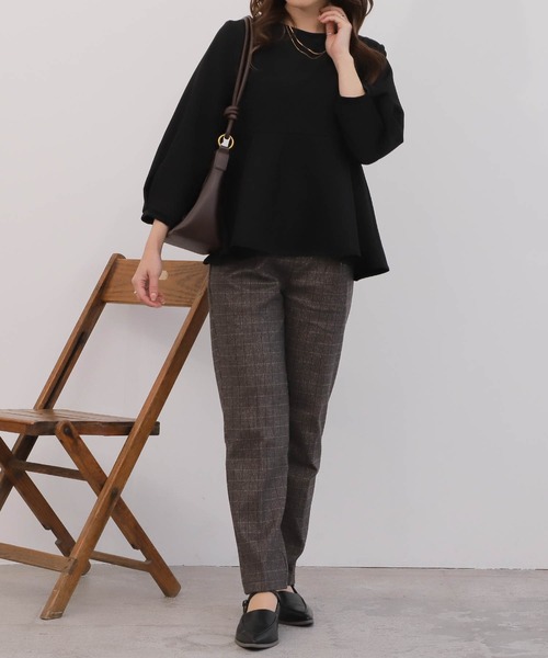 mil（ミル）の「【150㎝前後の小柄さんサイズ】【セットアップ可能】ペプラムタックスリーブブラウス（シャツ/ブラウス・レディース・ブラック/ピンクベージュ/モカ・M/S/XS）」の12枚目の写真