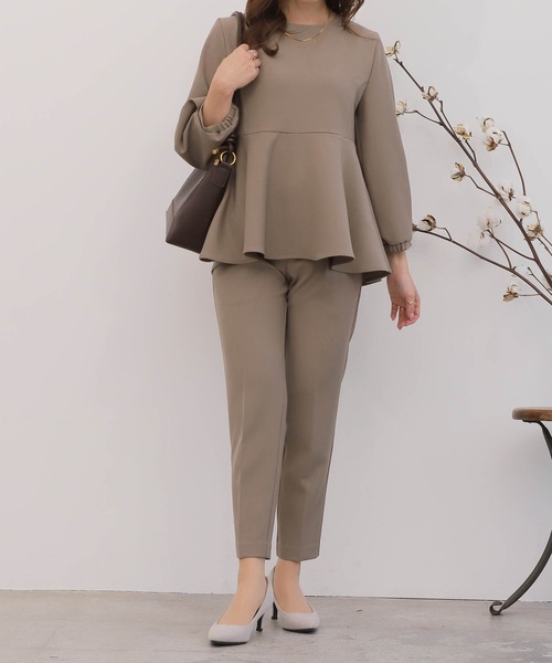 mil（ミル）の「【150㎝前後の小柄さんサイズ】【セットアップ可能】ペプラムタックスリーブブラウス（シャツ/ブラウス・レディース・ブラック/ピンクベージュ/モカ・M/S/XS）」の5枚目の写真