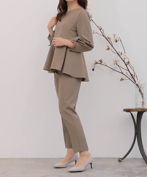 mil（ミル）の「【150㎝前後の小柄さんサイズ】【セットアップ可能】ペプラムタックスリーブブラウス（シャツ/ブラウス・レディース・ブラック/ピンクベージュ/モカ・M/S/XS）」の6枚目の写真