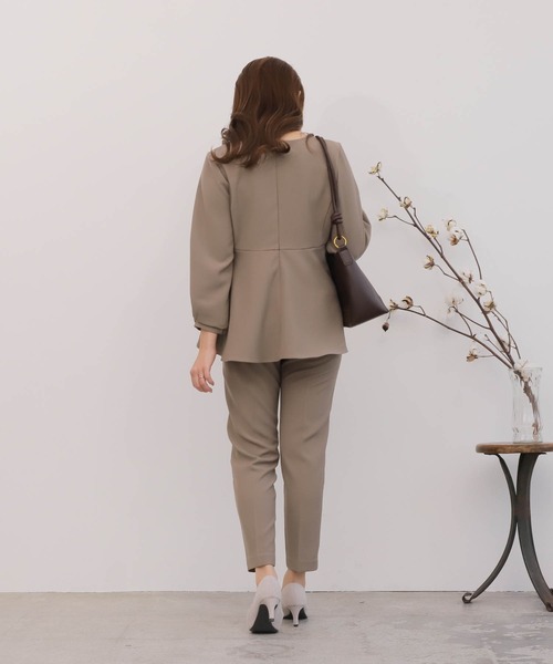 mil（ミル）の「【150㎝前後の小柄さんサイズ】【セットアップ可能】ペプラムタックスリーブブラウス（シャツ/ブラウス・レディース・ブラック/ピンクベージュ/モカ・M/S/XS）」の7枚目の写真