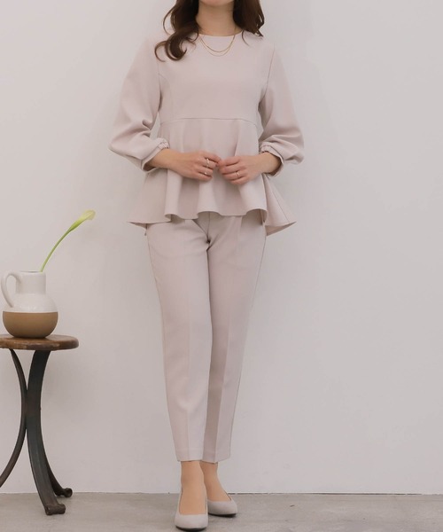 mil（ミル）の「【150㎝前後の小柄さんサイズ】【セットアップ可能】ペプラムタックスリーブブラウス（シャツ/ブラウス・レディース・ブラック/ピンクベージュ/モカ・M/S/XS）」の14枚目の写真